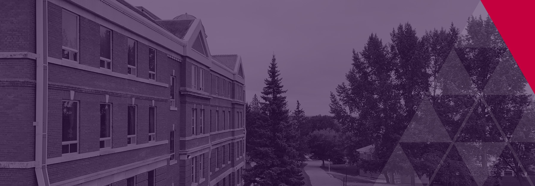 Generic purple banner with one of the buildings at the North Hill campus.